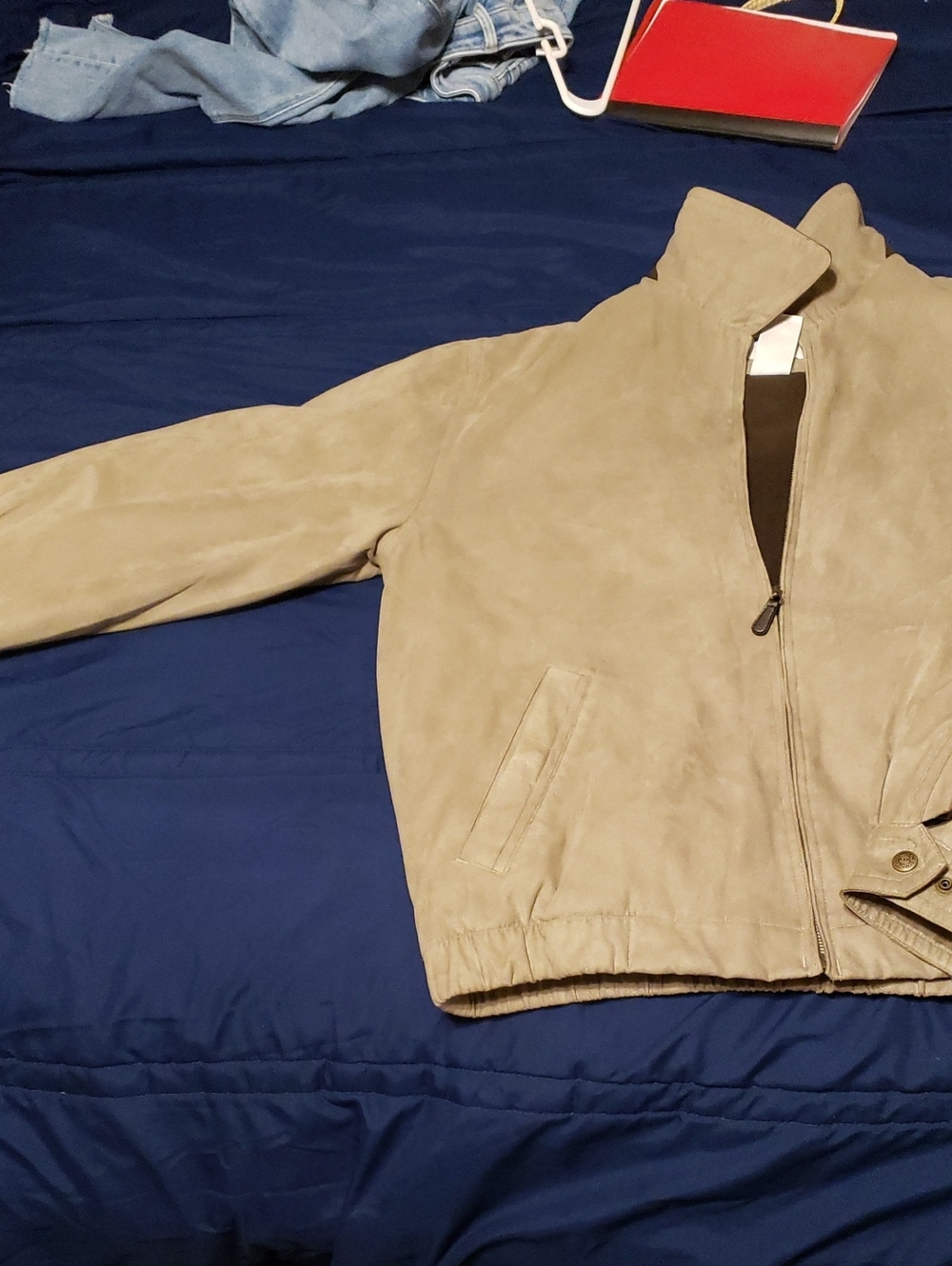 Covington Beige/Tan Bomber-Style Suede Jacket
